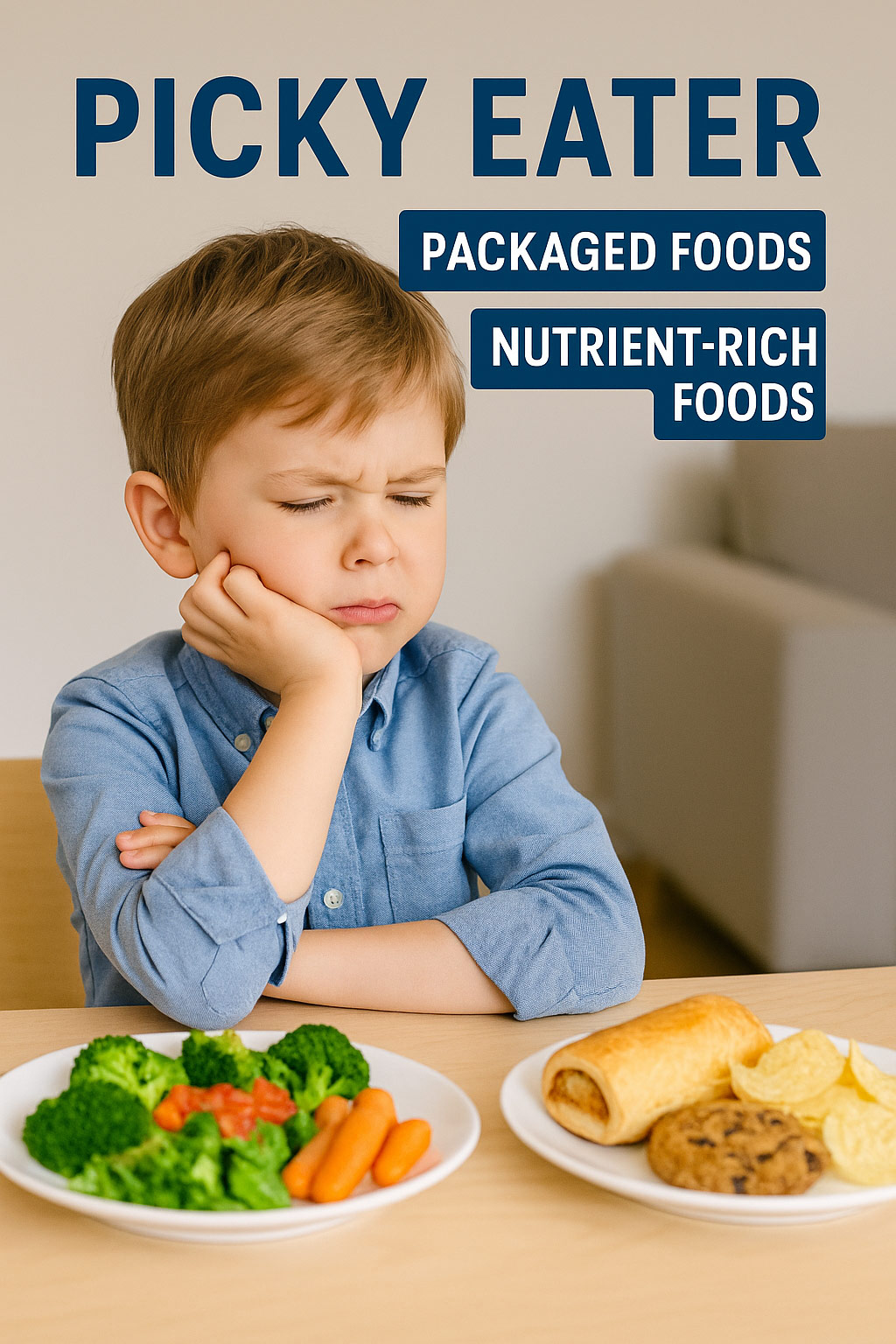 Picky eater with packaged vs nutrient-rich foods